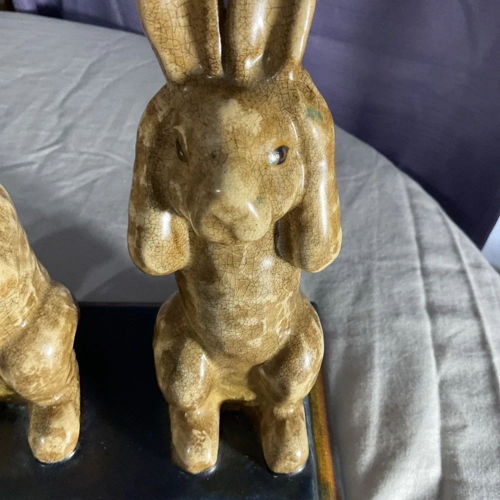 Three Wise Hares Rabbit Statue Bunny Heavy Ceramic Hear Speak See‎ No Evil